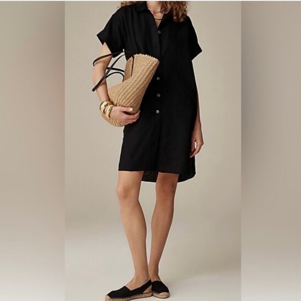 J. Crew Women’s Capitaine Belted 100% Linen Shirt Dress Large Black